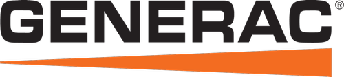 The logo for generac is orange and black on a white background