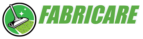A green logo with a broom and the word fabricare on it.