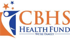 The logo for the cbhs health fund is blue and orange