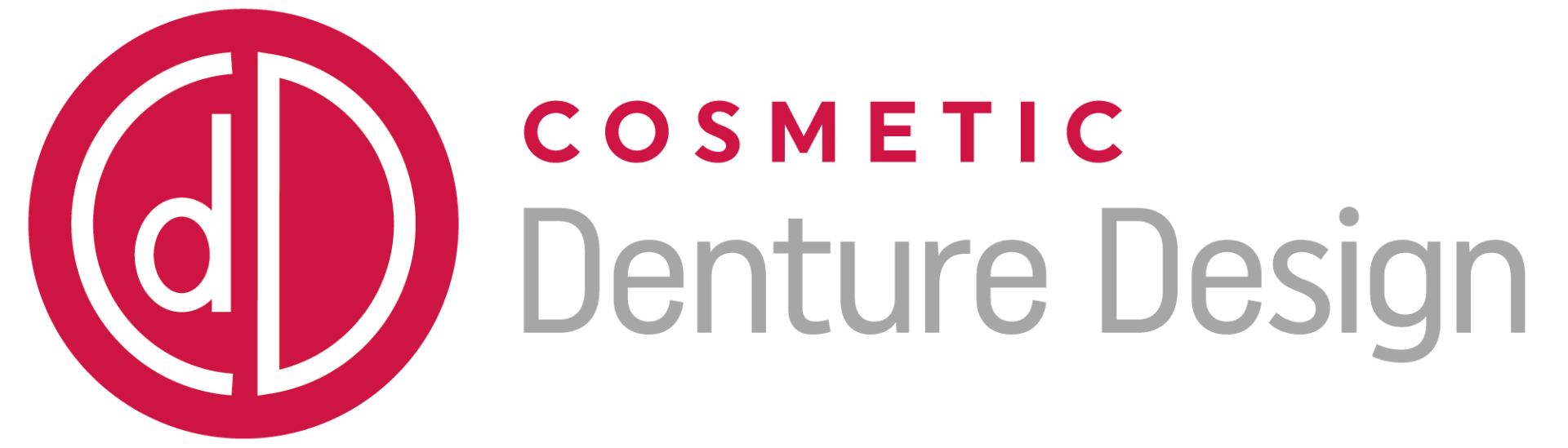 The logo for cosmetic denture design is red and white