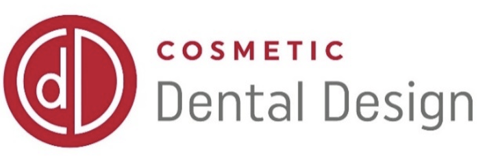 The logo for cosmetic denture design is red and white