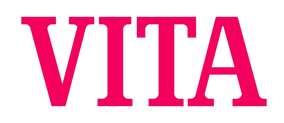 A pink vita logo on a white background