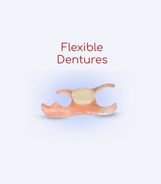 A picture of a flexible denture on a blue background.