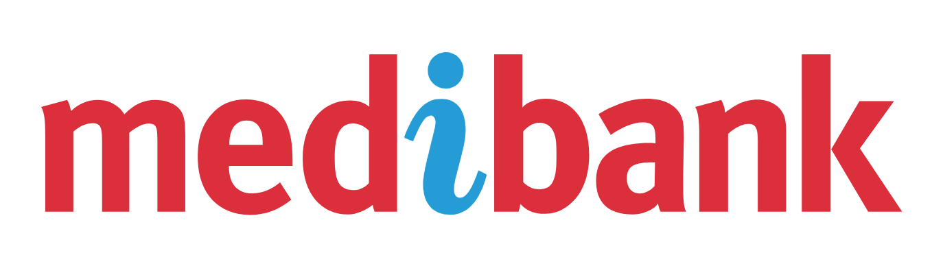 A red and blue logo for medibank on a white background.
