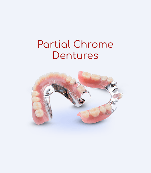 A picture of partial chrome dentures on a white background.