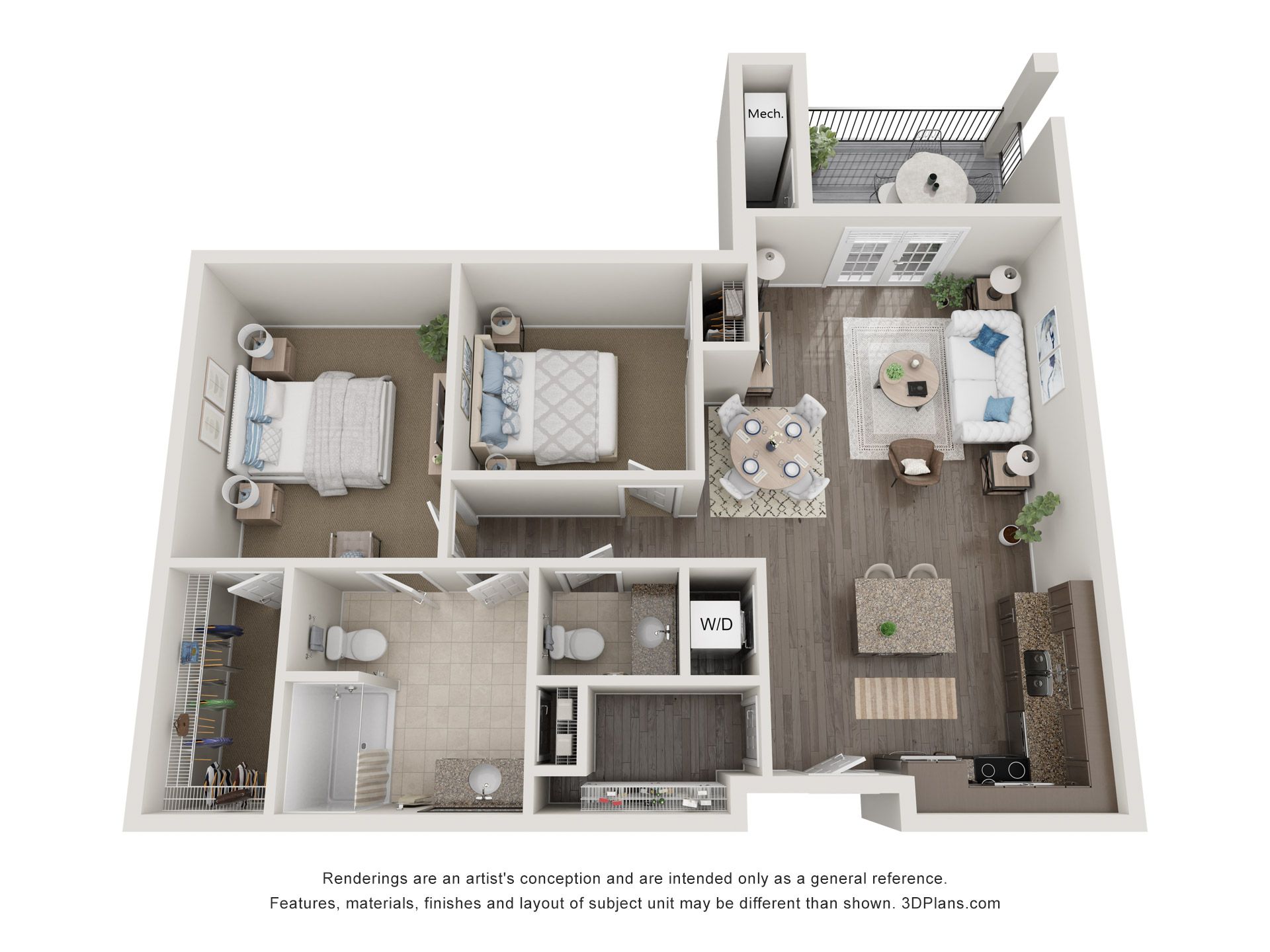 The Aria Floorplan - 2 bedroom 1.5 bathroom