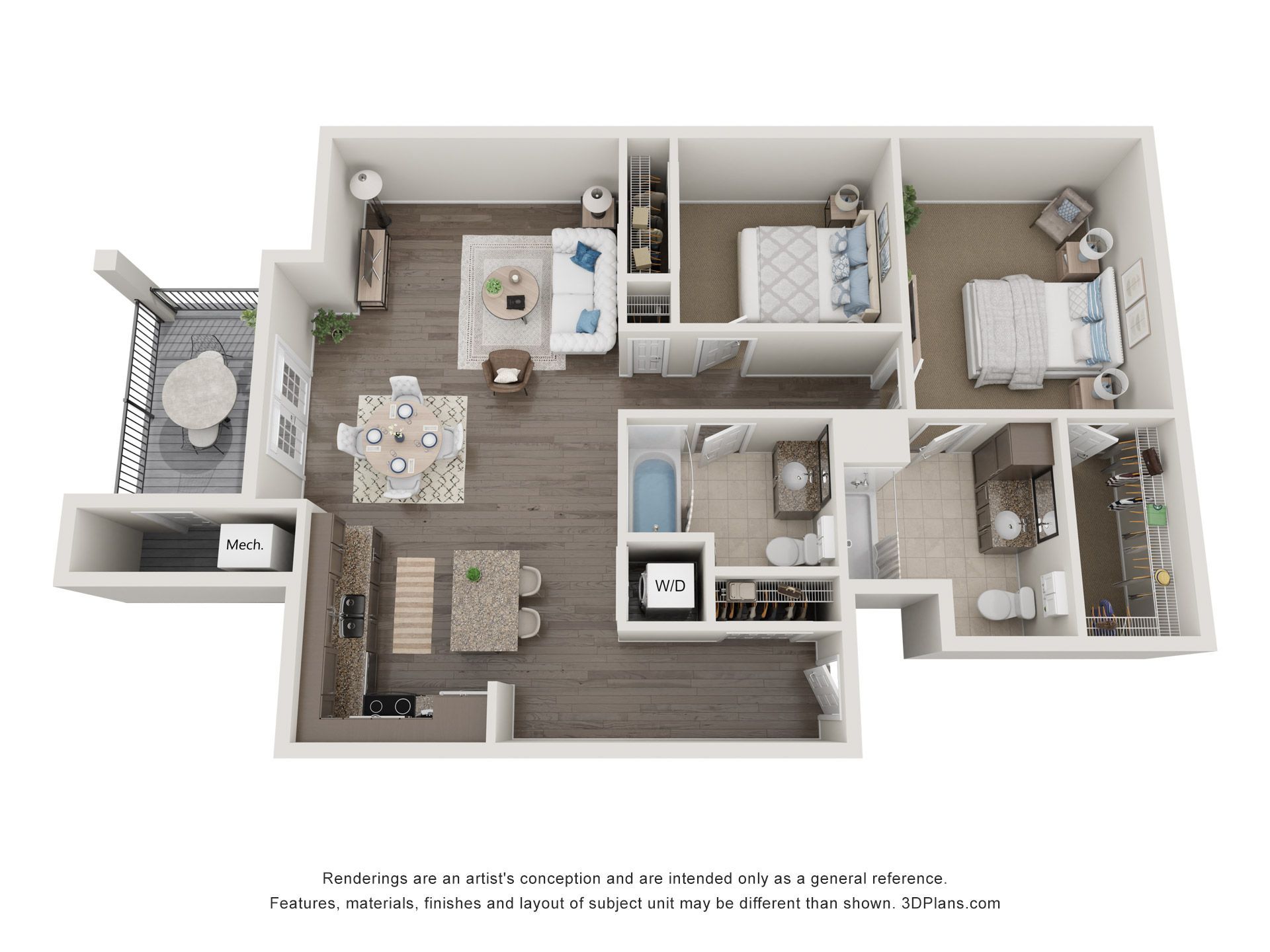 The Raphael Floorplan - 2 bedroom 2 bathroom