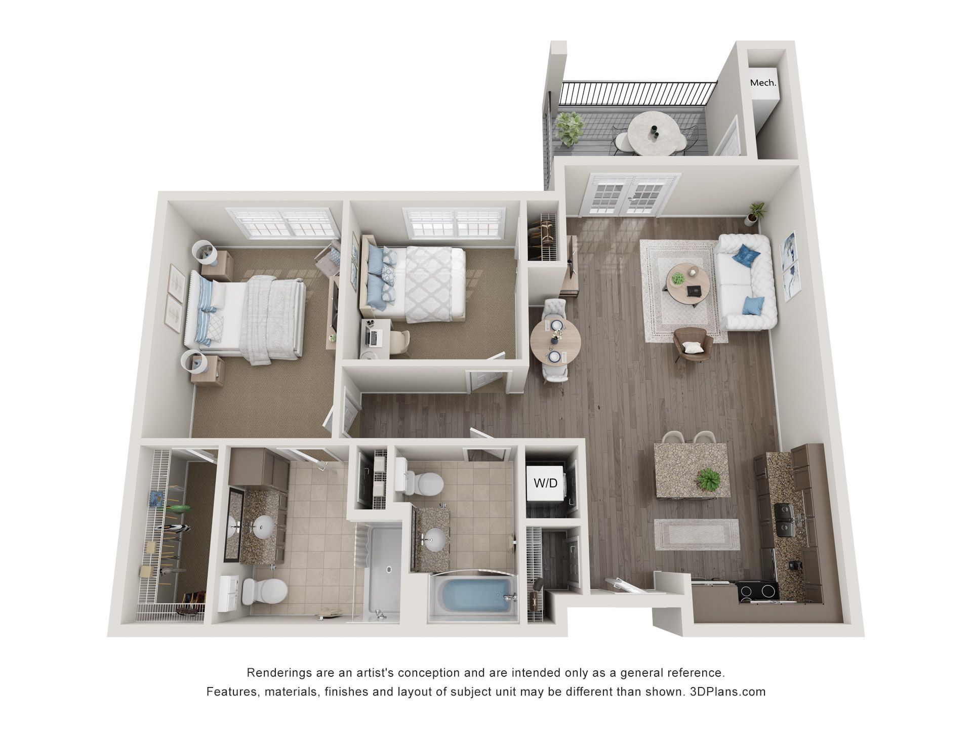 The Duet Floorplan - 2 bedroom 2 bathroom