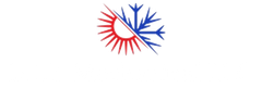 Logo with a red sun and a blue snowflake, representing heating and cooling.