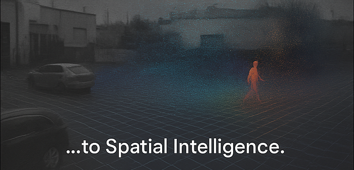 CCTV video overlaid on 3D modeling for analysis of a scene and an individual walking.