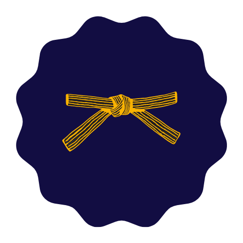 A blue circle with a yellow belt on it.