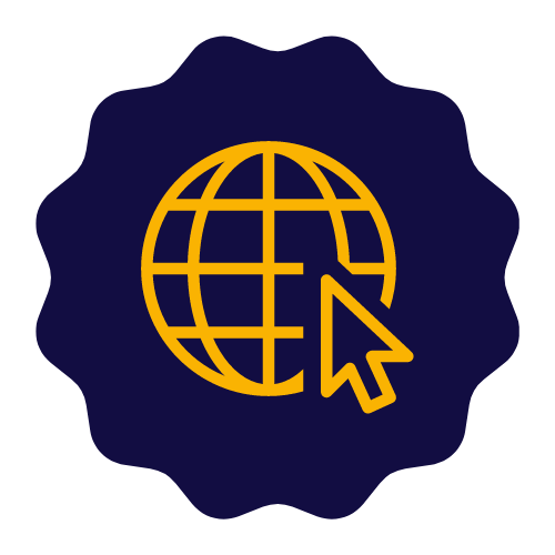 An icon of a globe with a mouse arrow pointing to it.