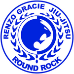 A blue and white logo for renzo gracie jiu-jitsu round rock