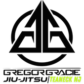 The logo for gregor gracie jiu-jitsu team is black and white.