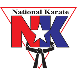 A logo for national karate with a black belt