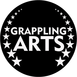The logo for grappling arts is a black circle with white stars around it.