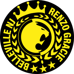 A logo for renzo gracie with a lion in the center