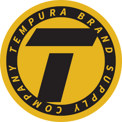 A yellow and black logo for tempura brand supply company