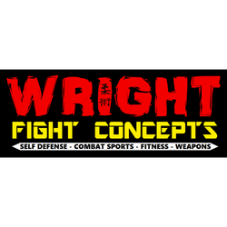 The logo for wright fight concepts is red and yellow on a black background.