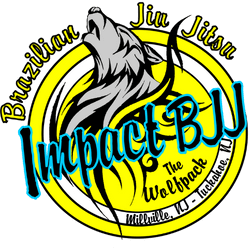 A logo for brazilian jiu jitsu with a wolf howling