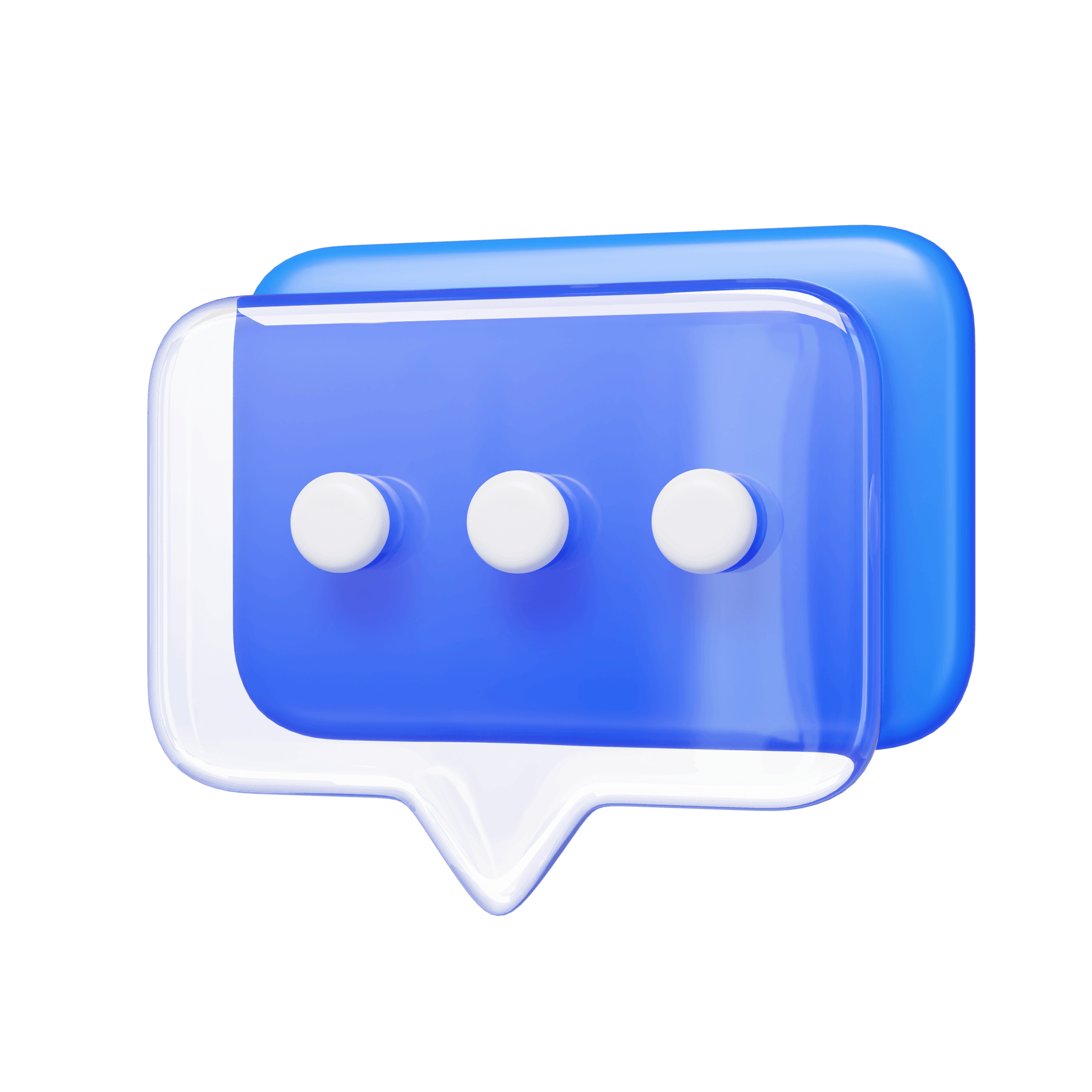 A blue speech bubble with three white dots on it.