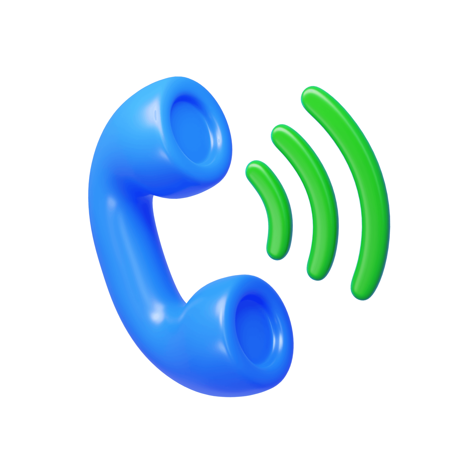 A blue telephone with green waves coming out of it.