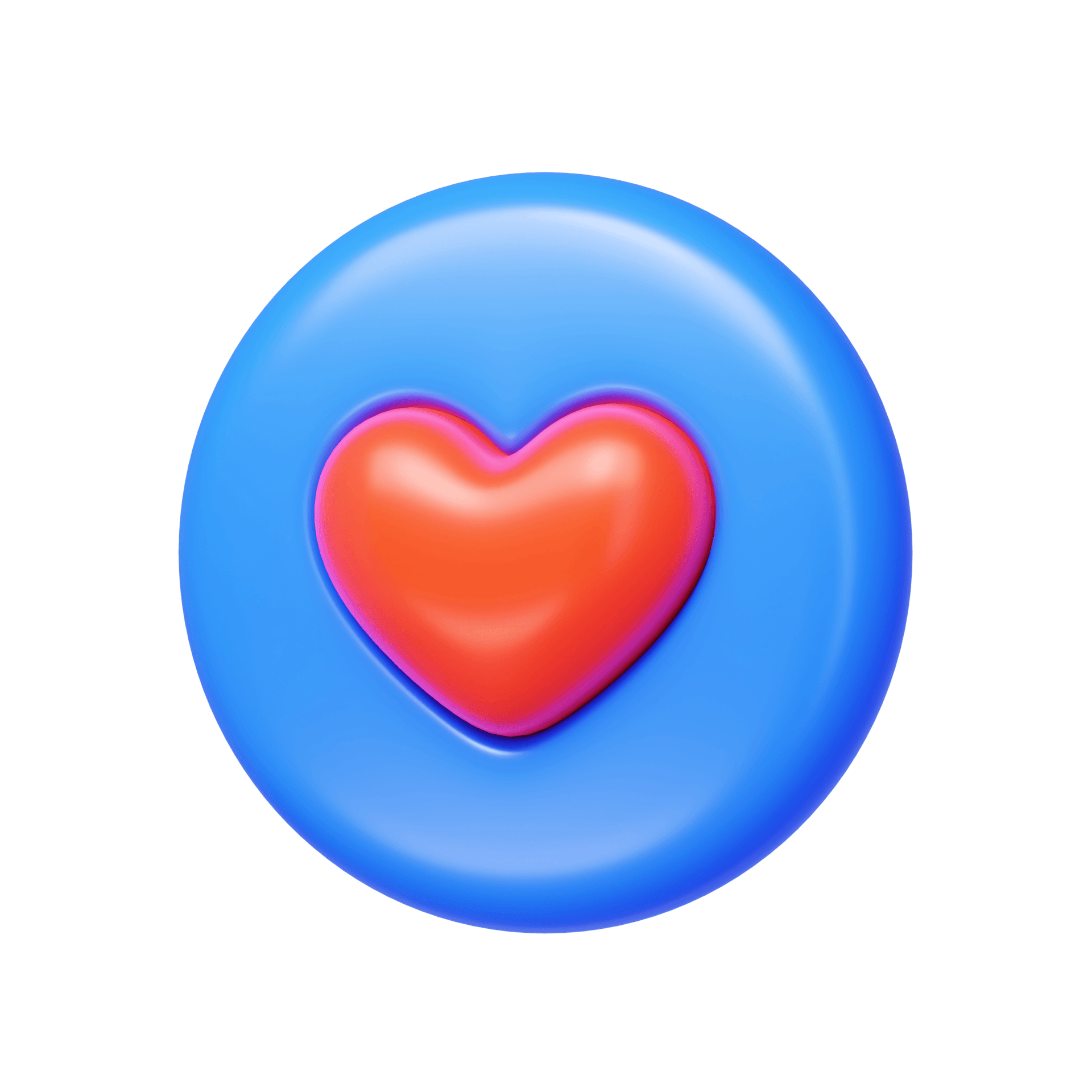 A blue circle with a red heart inside of it.