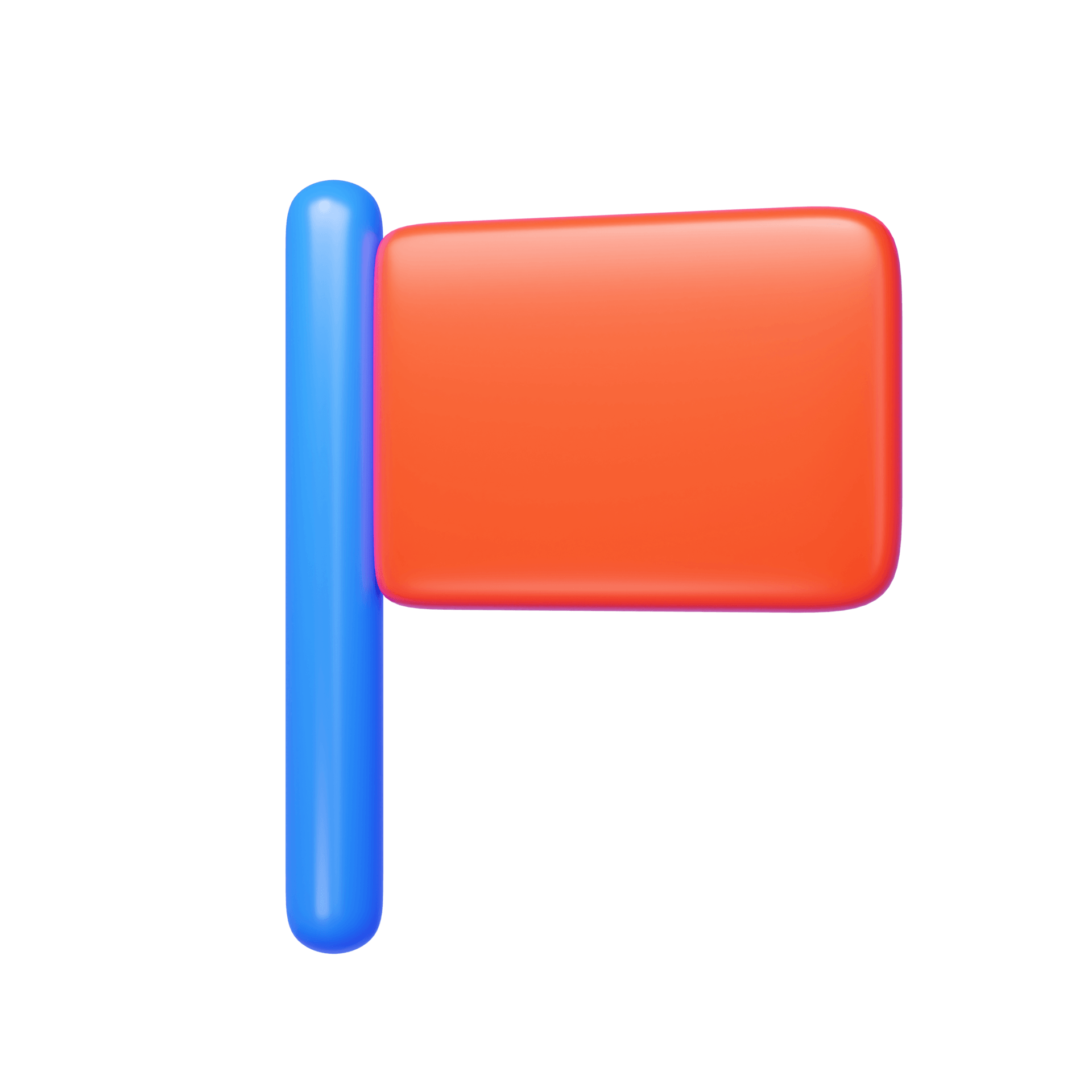 A red flag with a blue pole on a white background.