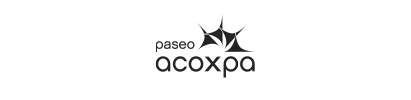 Un logotipo en blanco y negro para una empresa llamada Paso Acoxpa.
