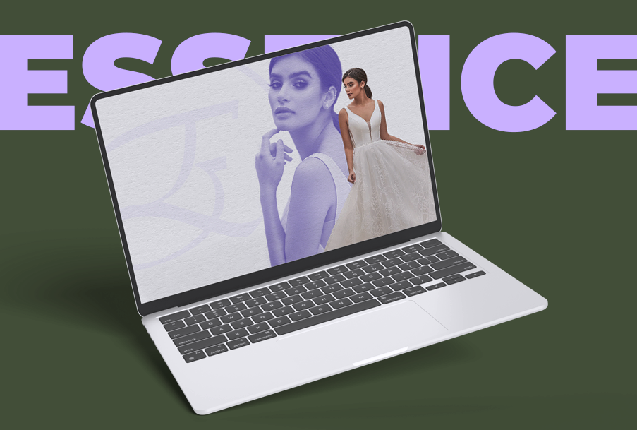 Una computadora portátil con una mujer con un vestido de novia en la pantalla.