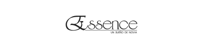 Un logotipo en blanco y negro para Essence sobre un fondo blanco.