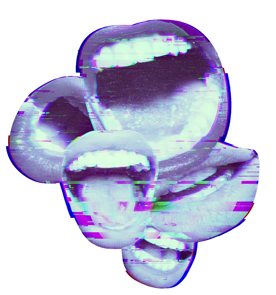 Un primer plano de la boca de una persona con un efecto de falla.