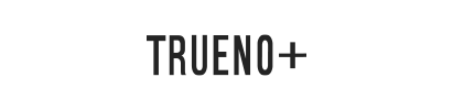 Un logotipo en blanco y negro para trueno+ sobre un fondo blanco.