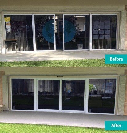 Modern Exterior Glass Door Before & After — Window Repair in Deerfield Beach, FL