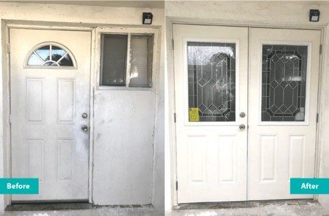 White Door With Window Before & After — Window Repair in Deerfield Beach, FL