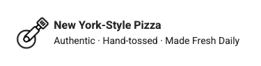 New York-style pizza logo with a pizza slicer icon and text: “Authentic · Hand-tossed · Made Fresh Daily”