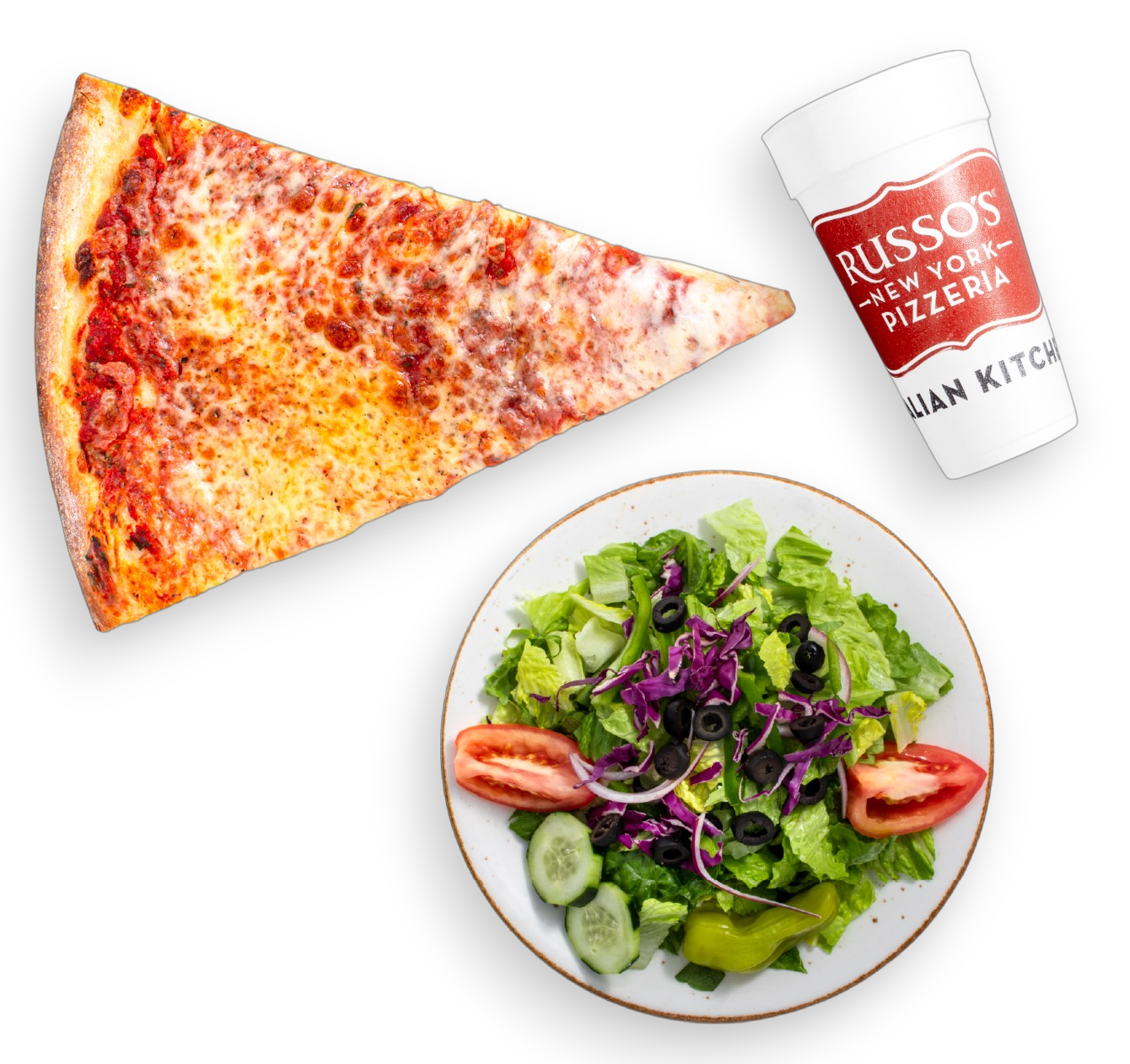 Lunch Combo of Giant Pizza Slice with a salad and a drink of choice