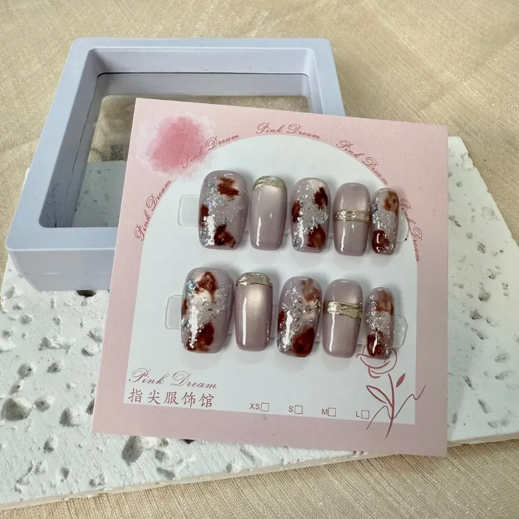 A25- 2公分新中方/幻彩玳瑁 原創設計手工穿戴甲/附贈工具包/附贈收納盒