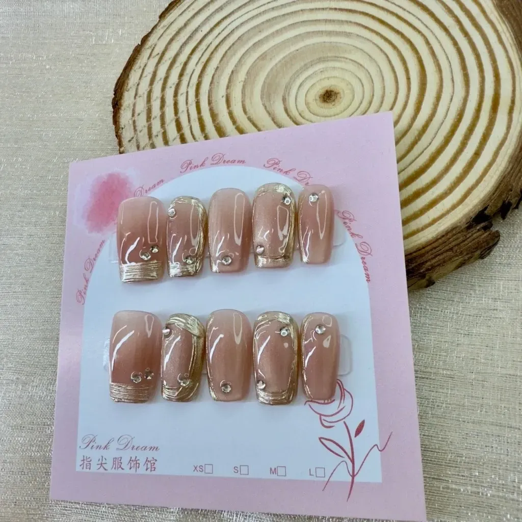 D22  2公分新中方/閃耀裸金絲 原創設計手工穿戴甲/附贈工具包/附贈收納盒