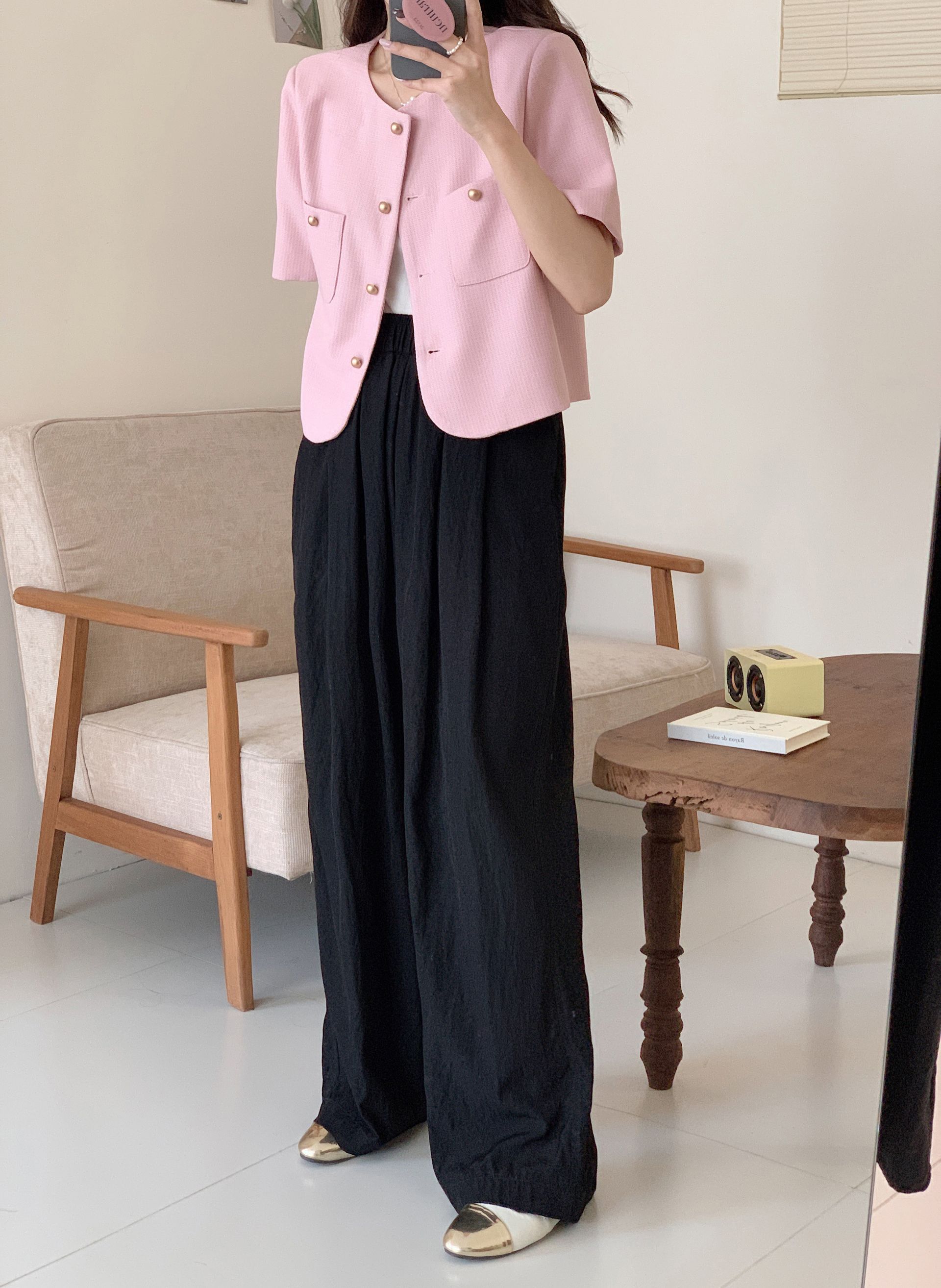 X現貨X一件免運X 夏日的高級感 復古小香風圓領金屬扣外套-4色