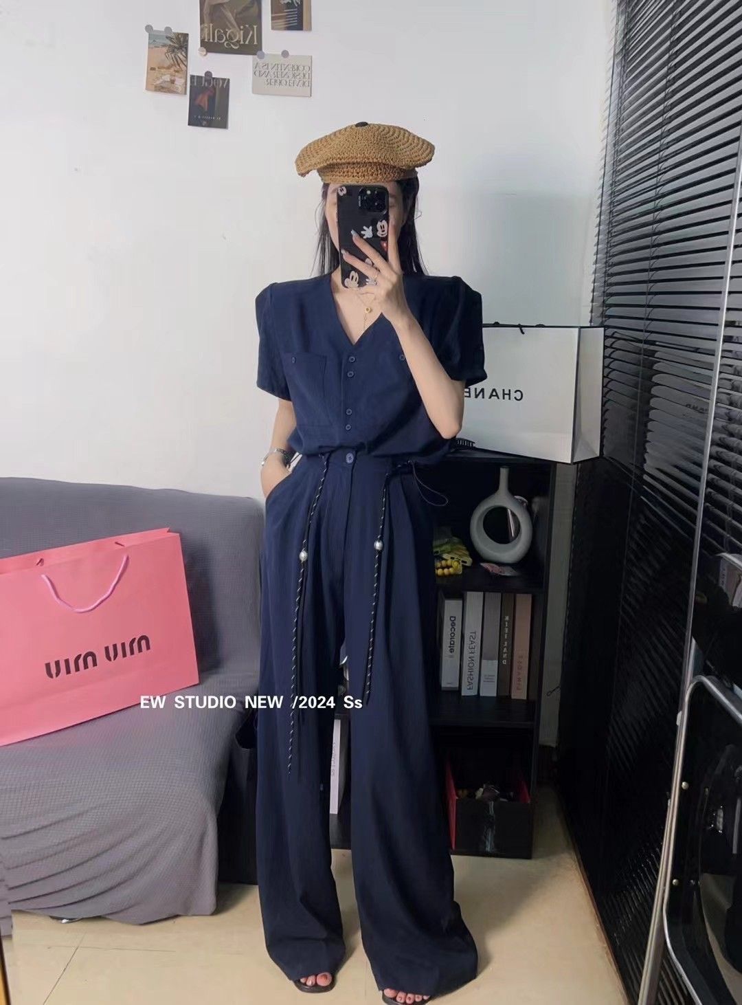 X現貨X一件免運X 質感休閒款 下擺抽繩上衣闊腿落地褲套裝