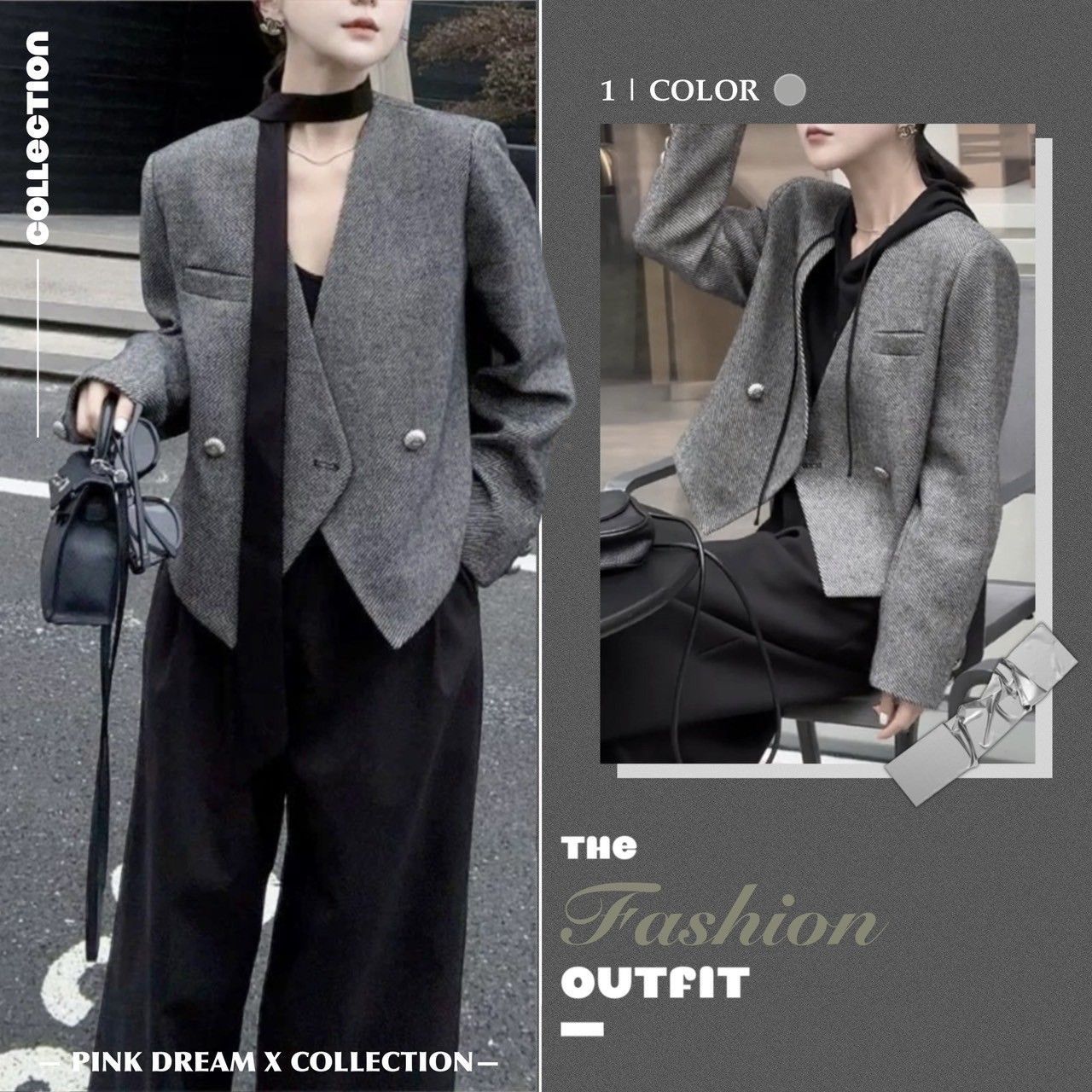 X現貨X一件免運X 韓系歐逆感 高級感飄帶短版西裝外套