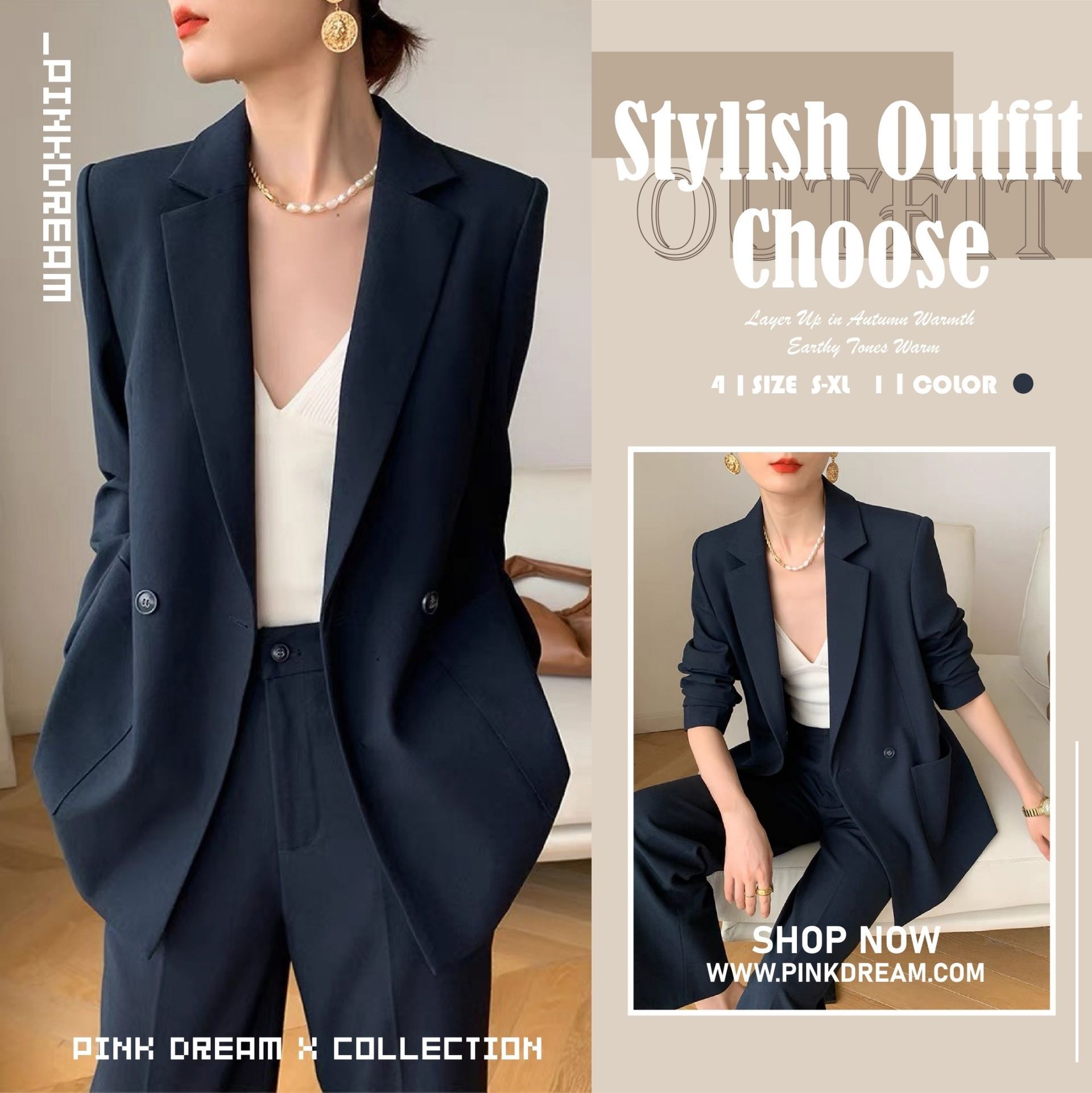 X現貨X一件免運X 氣場滿滿的霸氣女總裁西裝套裝-藍黑色