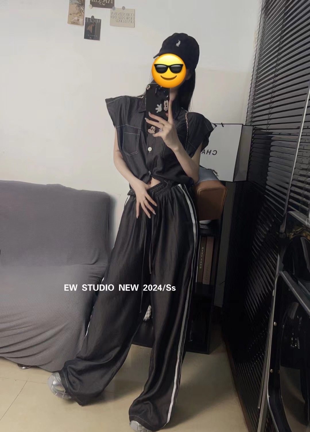 X現貨X一件免運X 街頭酷帥感 牛仔背心闊腿落地褲套裝