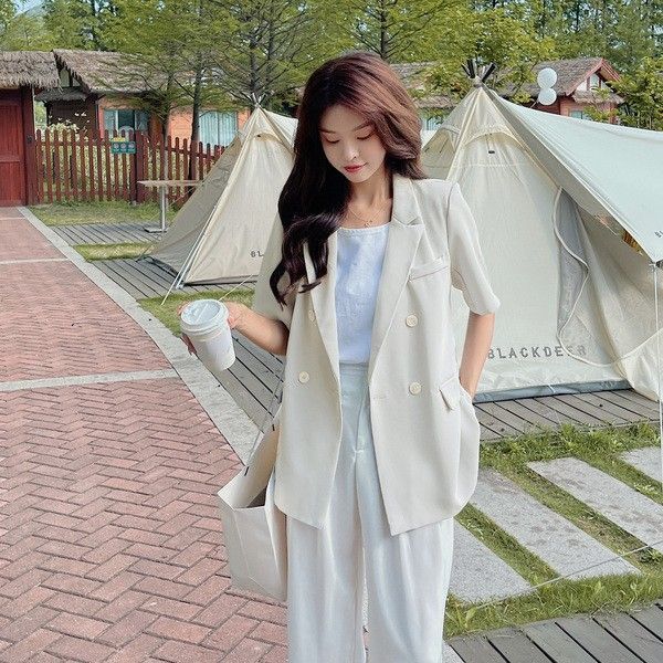 X現貨X一件免運X 991 挺版 優質面料 寬鬆款短袖西裝外套-2色