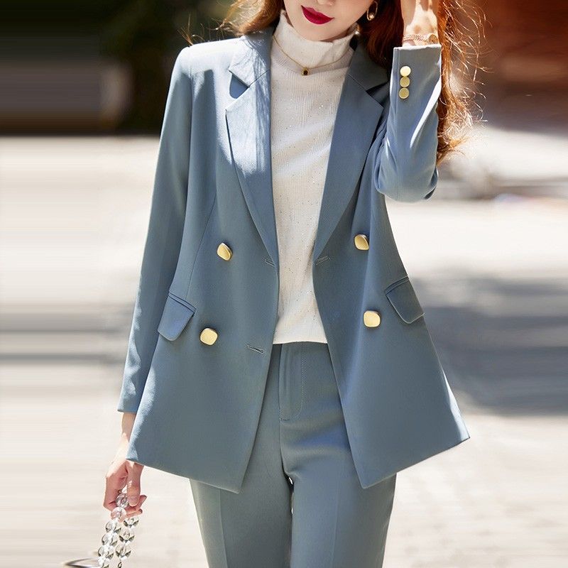 X現貨X一件免運X 職場必備外套 簡約不規則扣西裝外套-霧霾藍