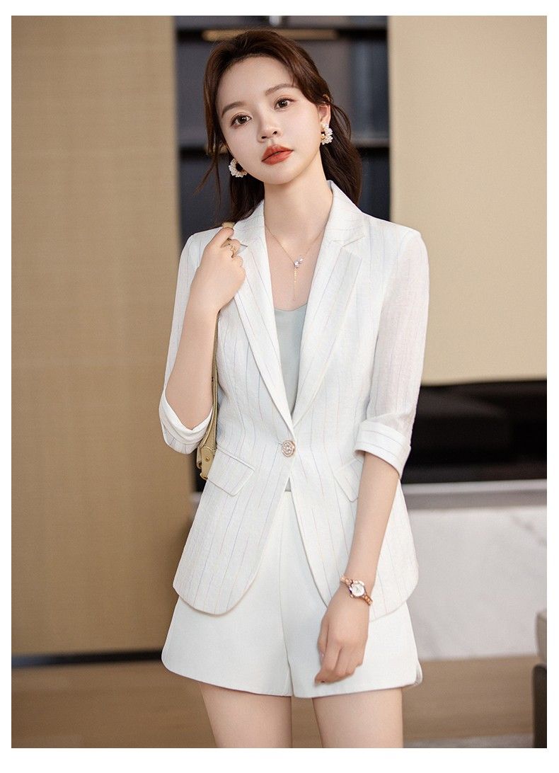 X現貨X一件免運X 夏日涼感推薦 質感條紋設計感七分袖西裝外套