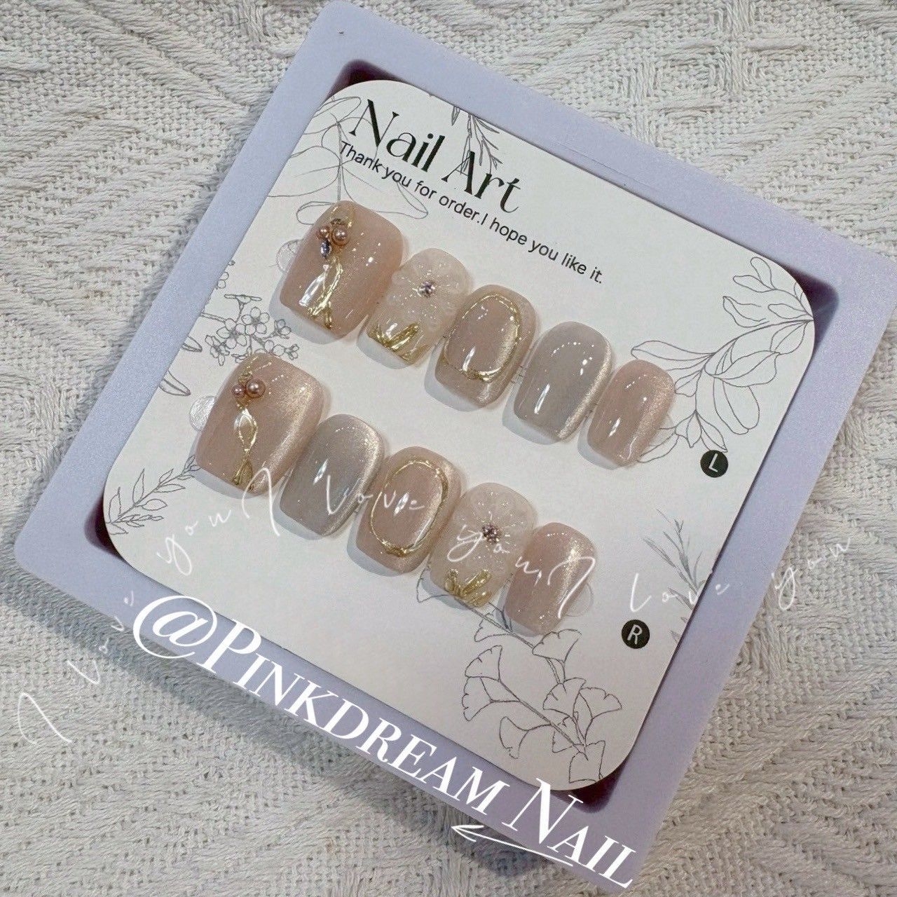 X現貨X一件免運X 超水指尖服飾 1.6公分短方/奶霧花園 /原創設計手工穿戴甲/附贈工具包/附贈收納盒