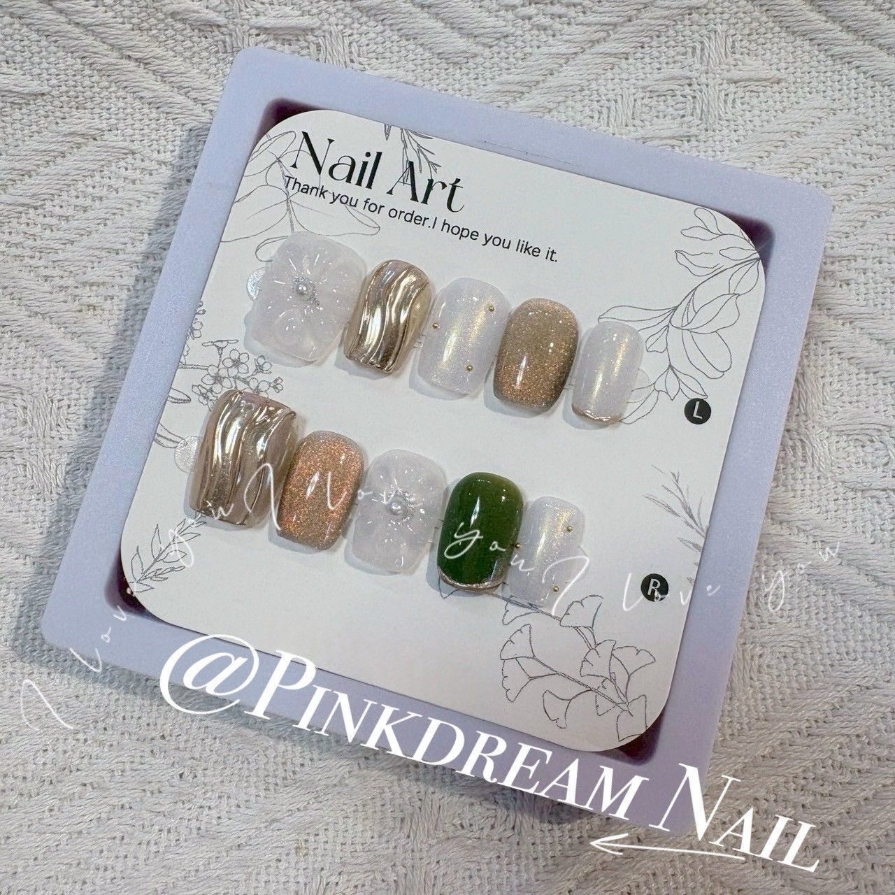 X現貨X一件免運X 超水指尖服飾 1.6公分短方/金霧森林 /原創設計手工穿戴甲/附贈工具包/附贈收納盒