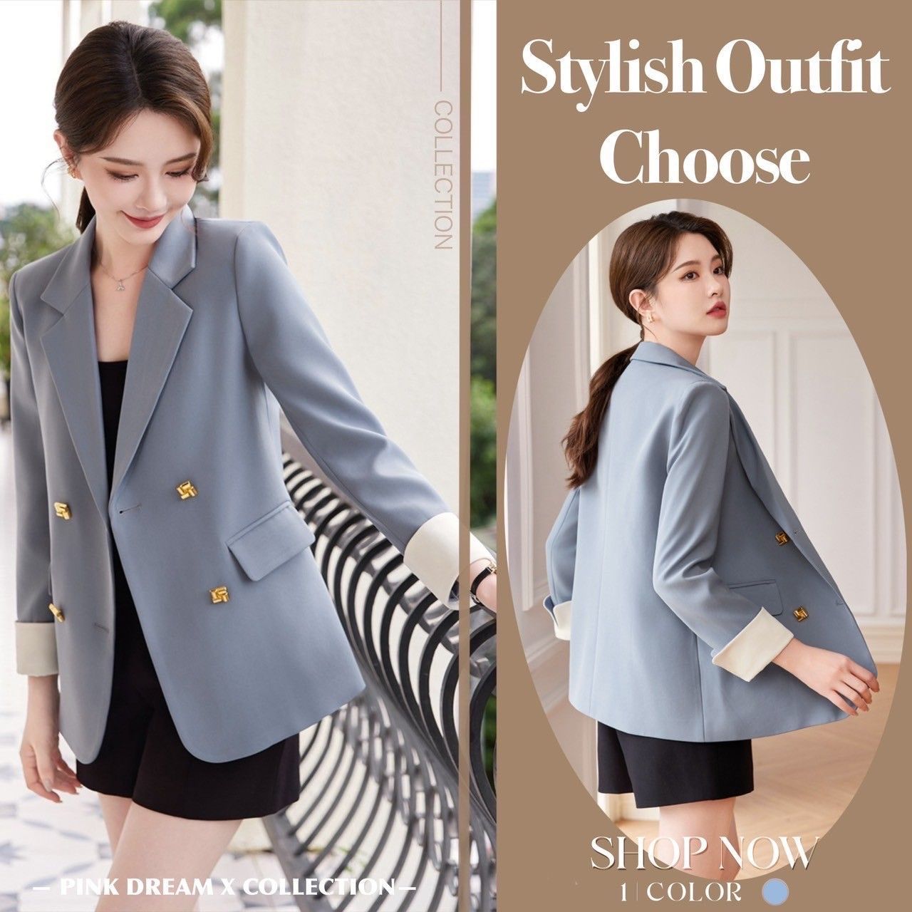 X現貨X一件免運X 高級特殊色 灰藍色休閒闊版西裝外套